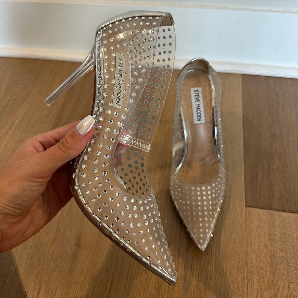 Steve Madden Clear Rhinestone Heels LIKE NEW